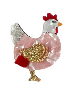 Iris Glitter Chicken Brooch Pink 