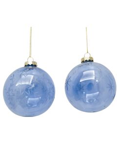 Etched Star & Snowflake Glass Baubles Bl