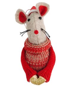 Tomte Mouse Hanging Decoration Red 10cm 