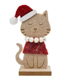 Felt Cat Standing Decoration Bisque & Re