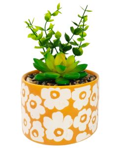 Retro Floral Potted Plant Orange 15cm 