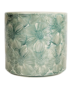 Etched Flower Planter Turquoise 17cm 