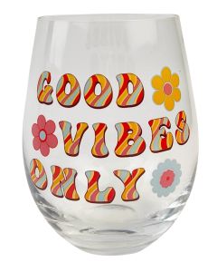 Retro Floral Good Vibes Only Wine Glass 