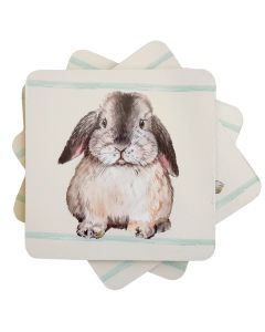 Bunny Cork & MDF Coasters Brown 10cm S/4