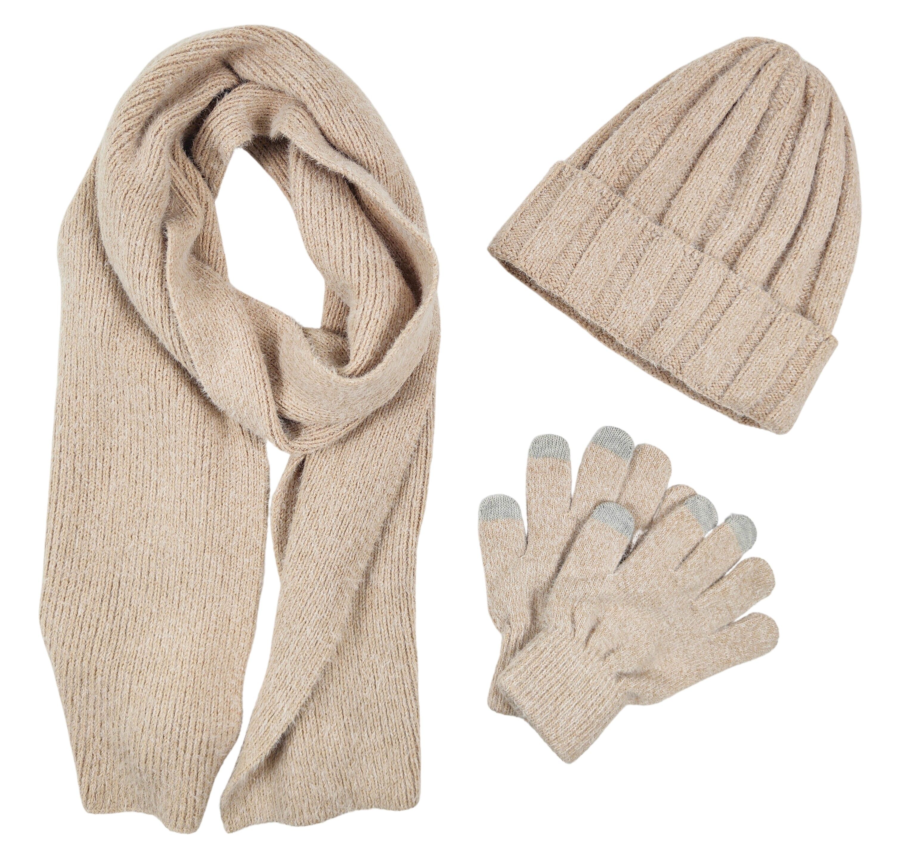 cream hat glove scarf set