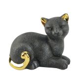Laying Cat Ornament Charcoal & Gold 12cm